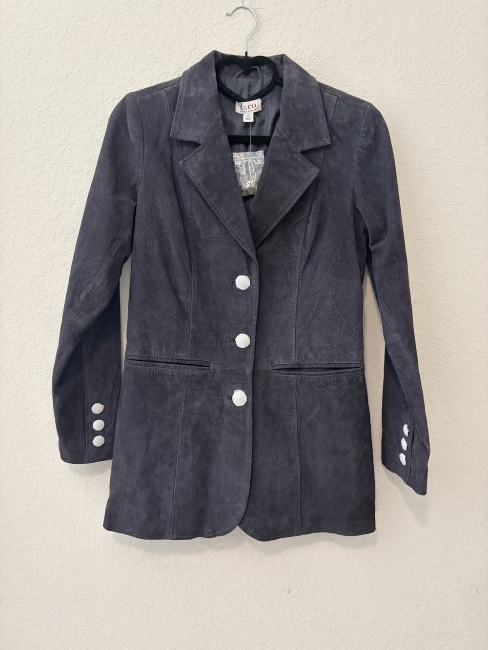 NWT d&co. Charcoal Gray Washable Suede Button Lined Blazer Pockets Women’s 2XS